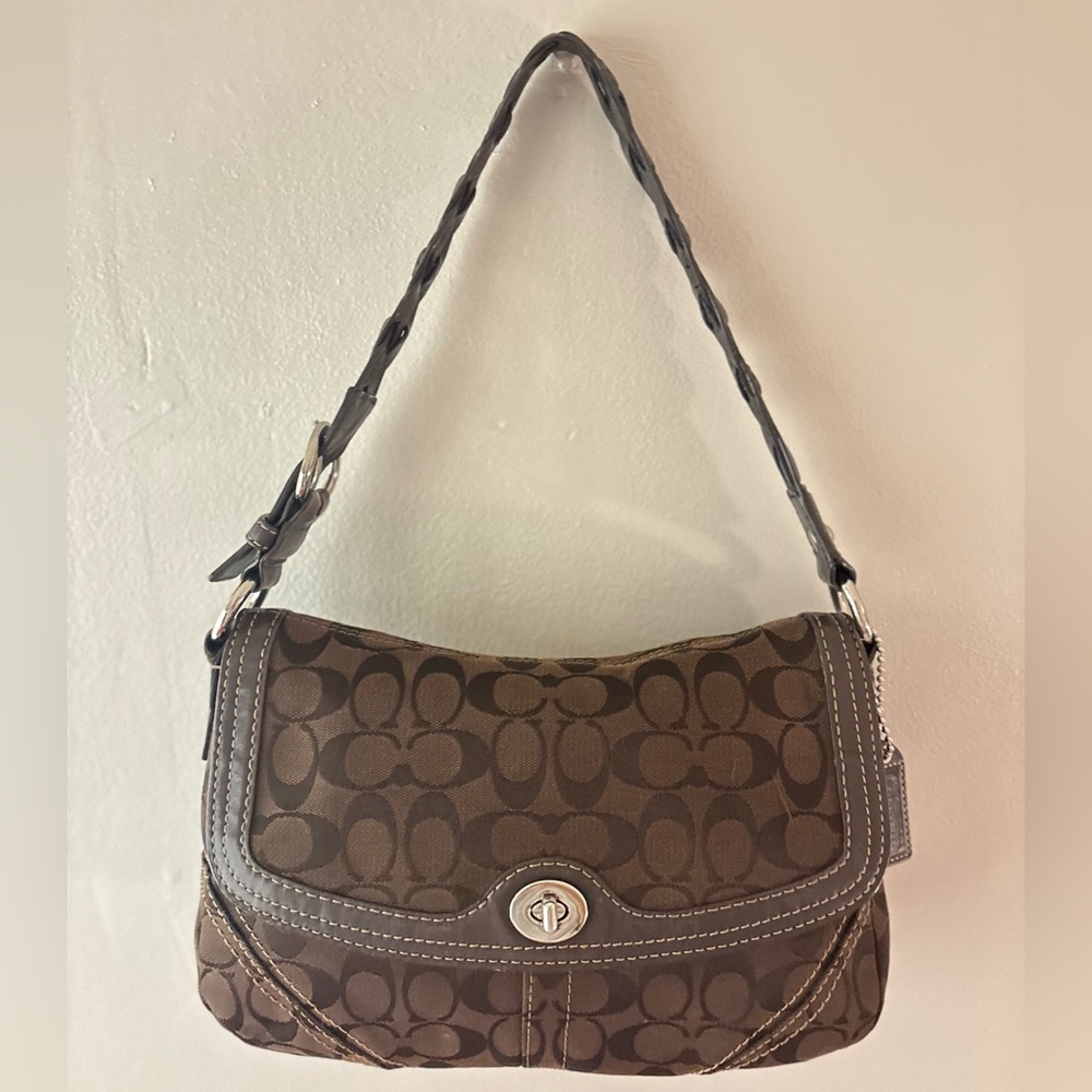 brown coach braided turnlock shoulder bag
